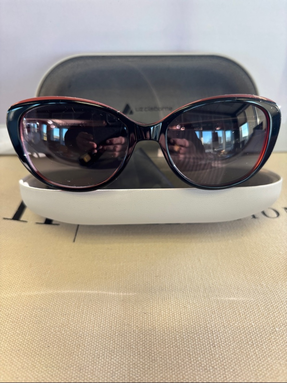 Liz Claiborne Black Sunglasses with Red Accents